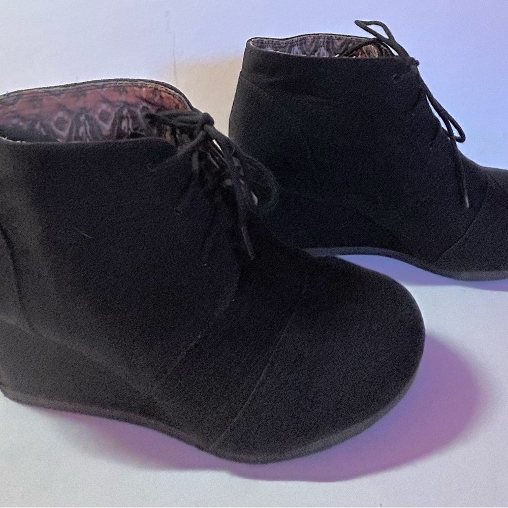 SHIEKH Women’s Black Linen Lace-Up Wedge Bootie Rex-S Heel 2.75”